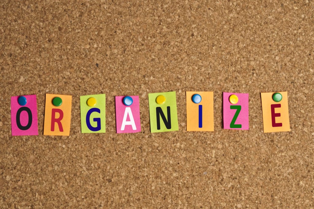 Image of the word 'organize"