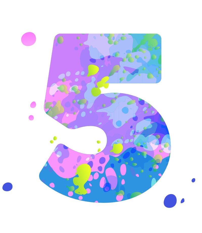 The number 1 painted with splatters of purple, blue, green and pink